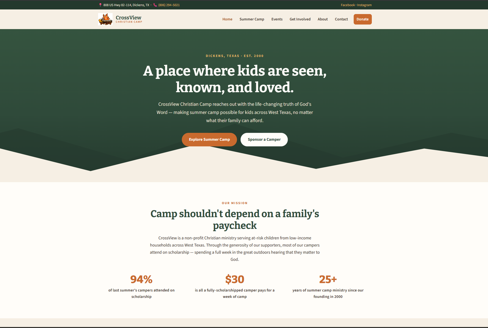 CrossView Christian Camp - Website built by Moore Devs, live in production